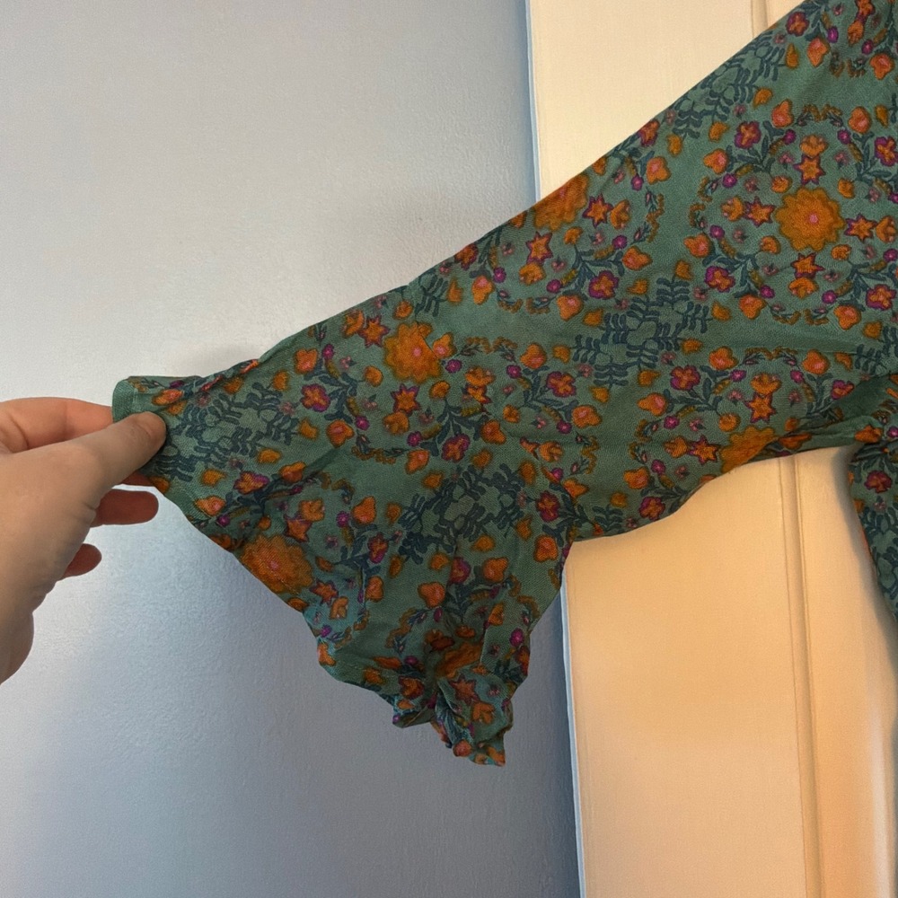 Natural Life Floral Duster Kimono Teal Blue Boho Festival Top best fits M - Picture 2 of 7